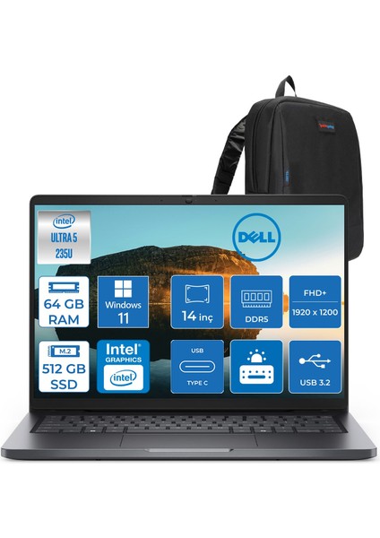 Pro 14 Intel Core Ultra 5 235U 4.9ghz 64GB Ddr5 512GB SSD Windows 11 Home Intel® Aı Boost 14 Inç IPS Fullhd+ (1920X1200) Taşınabilir Bilgisayar PC14250BTO113H27 + Zetta Çanta