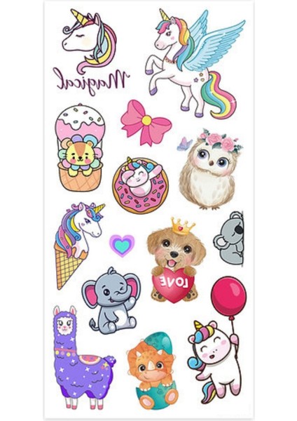 Çok Renkli Sevimli Hayvan Temalı Kız Çocuk Dövme Set