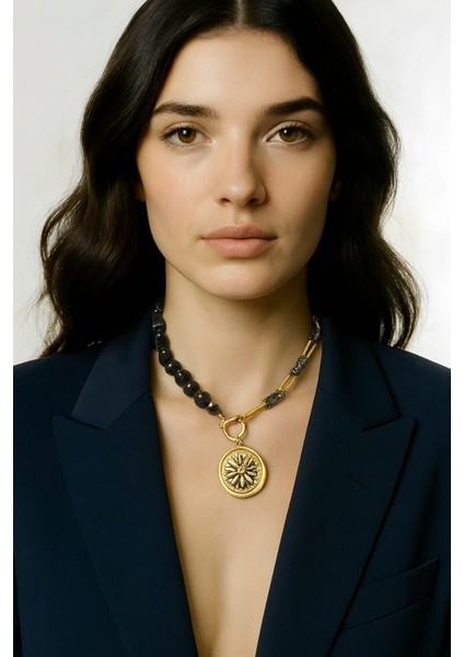 Birtaz Siyah Akik Doğaltaş Kolye