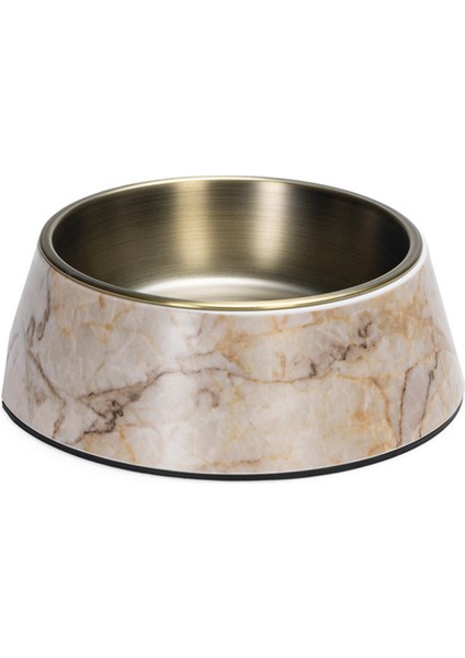 Drnds Beeztees Dbl Köpek Mama Su Kabı, Mat Altın Rengi Paslanmaz Çelik, Bej Mermer Görünümlü, 22CM, 700ML