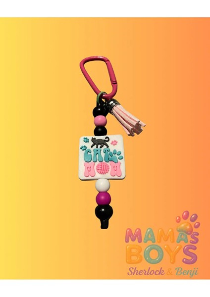 Cat Mom Yazılı Anahtarlık - Çanta Aksesuarı - Charm
