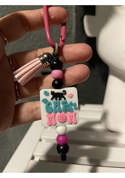 Cat Mom Yazılı Anahtarlık - Çanta Aksesuarı - Charm modelleri