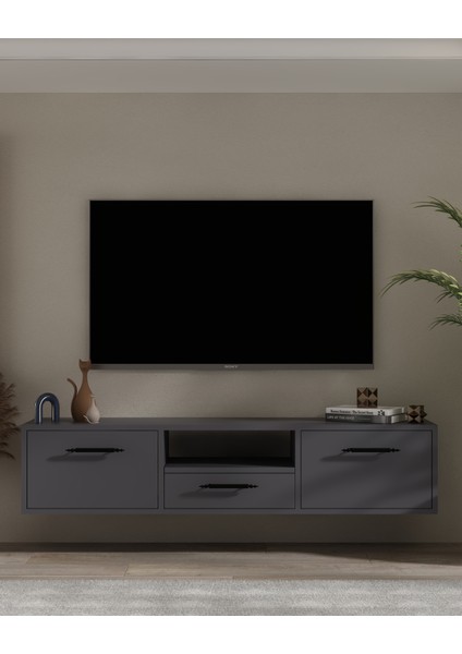 1331DROPCT-128 Duvara Montaj Tv Sehpası ANTRASİT-SİYAH
