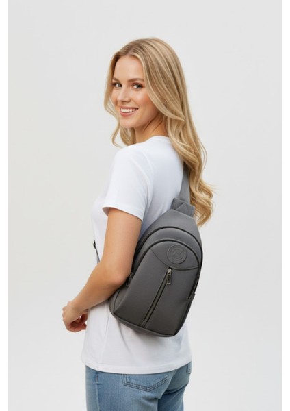 Unisex Su Geçirmez Krinkıl Kumaşlı Fermuarlı 3 Bölmeli Çapraz Body Bag Vücut