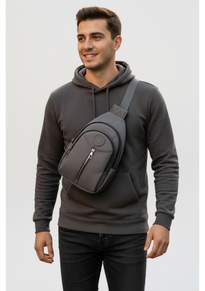 Unisex Su Geçirmez Krinkıl Kumaşlı Fermuarlı 3 Bölmeli Çapraz Body Bag Vücut fırsatları