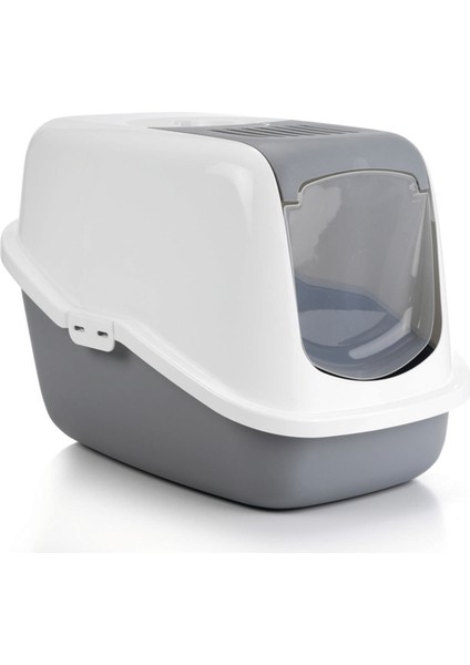 Drnds Beeztees Kapalı Kedi Tuvaleti, Koku Filtreli, Gri Beyaz, 56X39X39CM