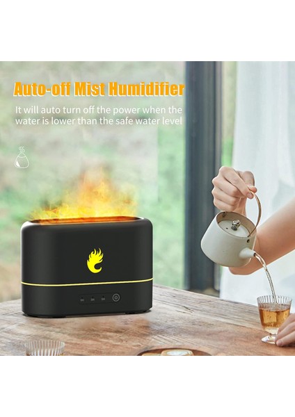 Simülasyon Alevli Nemlendirici Aromaterapi Zeytinyağı Dağıtıcı ile Sessiz Soğuk Buhar USB Hava 2 Parlaklık Işığı Otomatik Kapatma Fonksiyonu Ev Ofis Yatak