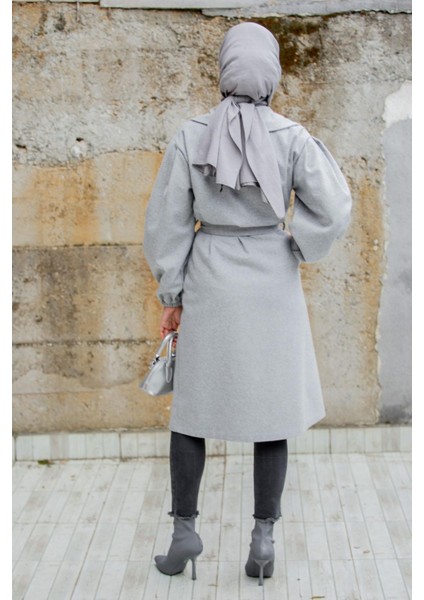 Balon Kol Astarsız Yün Kaşe Kaban-Gri modelleri