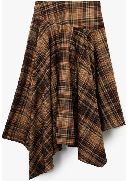 Asimetrik Kesim Kloş Midi Ekose Etek fiyatları