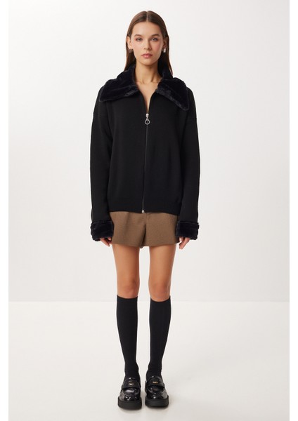 Suni Kürk Detaylı Triko Hırka LİY0007 Siyah fiyatları