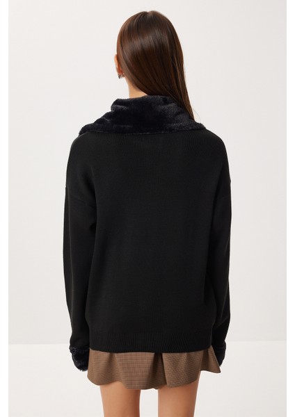 Suni Kürk Detaylı Triko Hırka LİY0007 Siyah fırsatları