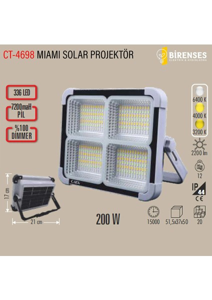 CT-4698 Mıamı Solar LED Projektör – Güçlü Işık, Ince Tasarım, Dış Mekâna Dayanıklı