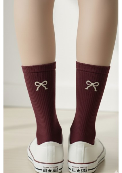 7 Renk Seçeneğiyle Fiyonk Nakışlı Ribanalı Pamuklu Konçlu Çorap | Öğrenci Çorabı | Unisex Spor ve Günlük Kullanım