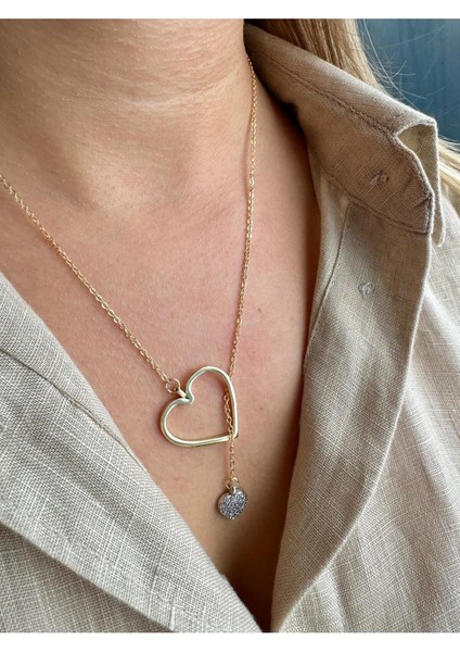 Zirkon Taşlı Sallantılı Kalp Kolye