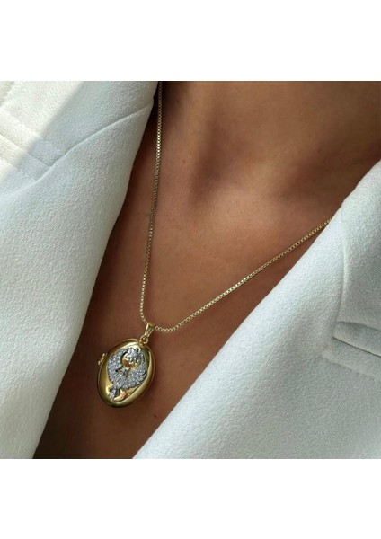 Çelik Anka Kapaklı Kolye Gold