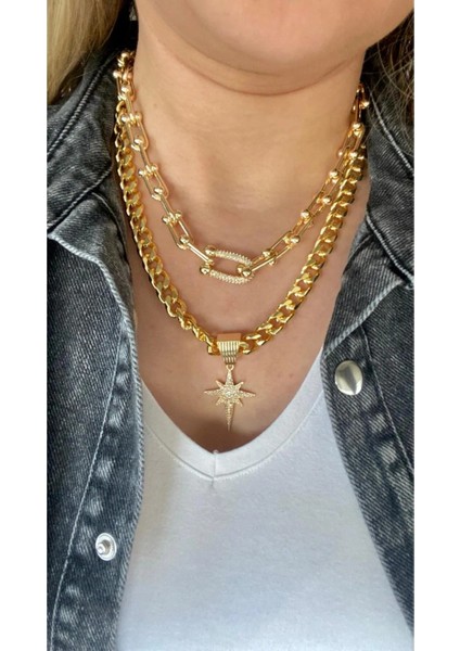 Zirkon Taşlı Çelik Tifany Kolye