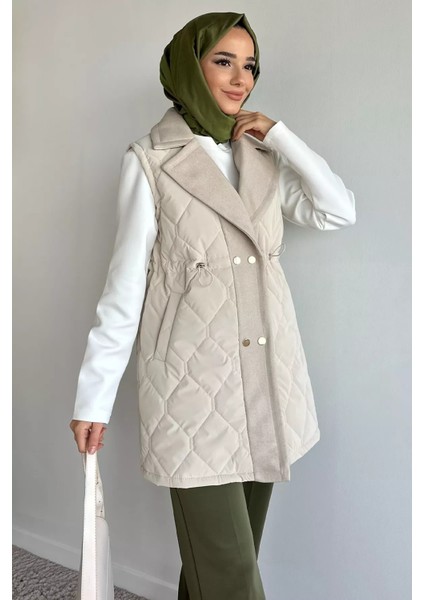Astarlı Bel Lastikli Kapitoneli Tesettür Şişme Yelek P-00019154