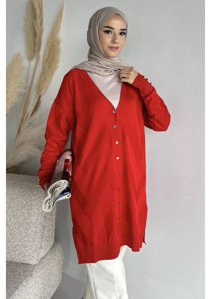 Ön Düğmeli Desenli Tesettür Triko Hırka (M-L-Xl Uyumludur) P-00018881