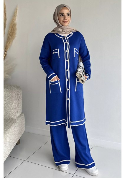 Ön Düğmeli Tesettür Triko Hırka Bel Lastikli Pantolon Ikili Takım P-00019052