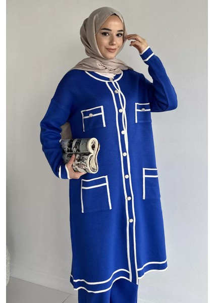 Ön Düğmeli Tesettür Triko Hırka Bel Lastikli Pantolon Ikili Takım P-00019052 modelleri