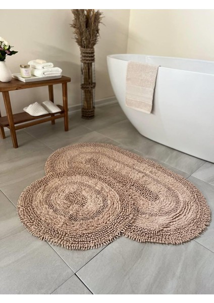 Makaroni Doğal Pamuklu 2'li Banyo Paspas Seti 60X100+50X60 cm Bej