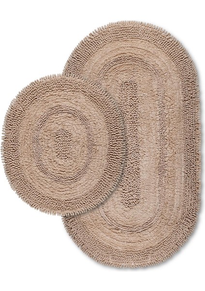Makaroni Doğal Pamuklu 2'li Banyo Paspas Seti 60X100+50X60 cm Bej