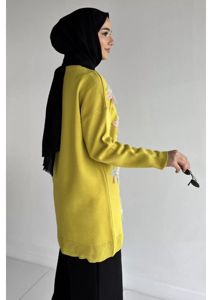 Taş Detaylı Çiçek Işlemeli Tesettür Triko Hırka P-00014665 modelleri