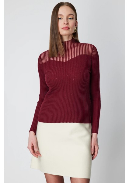 Yakası Transparan Taşlı Triko Kazak 60340-26K