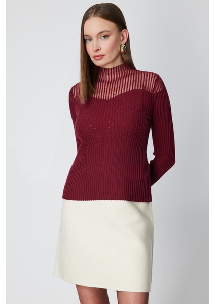 Yakası Transparan Taşlı Triko Kazak 60340-26K fiyatları