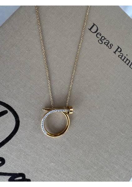 Çivi Model Taş Detaylı Gold Altın Kaplama Çelik Kolye fiyatları