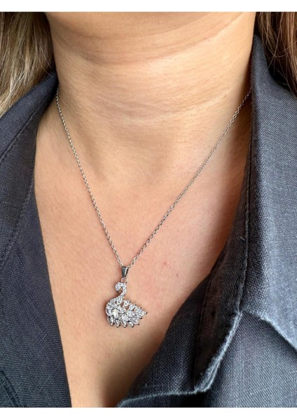 Gümüş Kaplama Kuğu Kolye