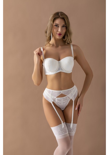 Hafif Destekli Sütyen, String, Jartiyer ve Çorap Takım (BRF31956)