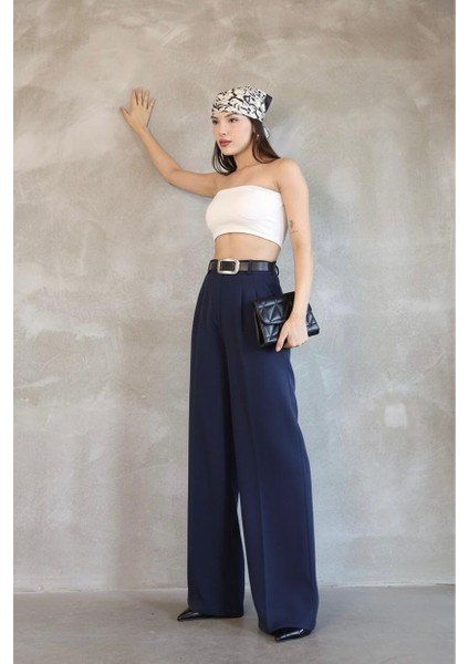 Kadın Palazzo Pileli Pantolon Ithal Doubleface Kumaş Yüksek Kaliteli Ürün Yüksek Bel Kemerli