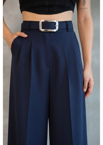 Kadın Palazzo Pileli Pantolon Ithal Doubleface Kumaş Yüksek Kaliteli Ürün Yüksek Bel Kemerli fiyatları