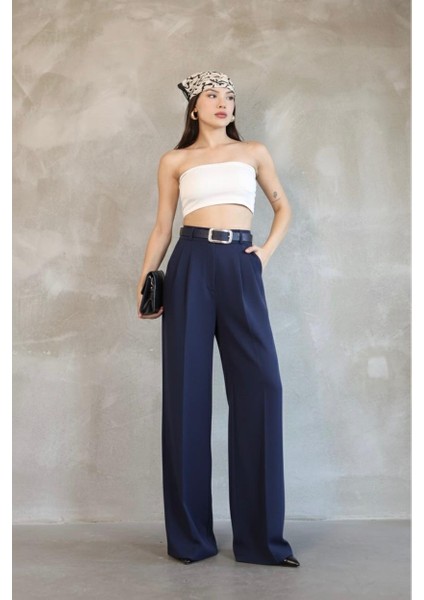 Kadın Palazzo Pileli Pantolon Ithal Doubleface Kumaş Yüksek Kaliteli Ürün Yüksek Bel Kemerli fırsatları