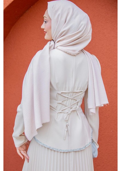 Queny Asil Bluz Etek Abiye Takım-Bej fiyatları