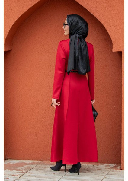 Seyra 8 Parçalı Deri Örgü Kemerli Pufy Dalgıç Elbise-Bordo modelleri