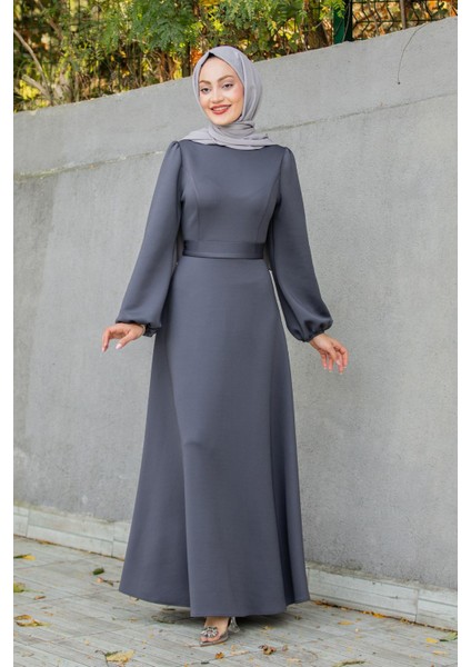 Luvi Pufy Dalgıç Balon Kollu Elbise-Antrasit indirimleri