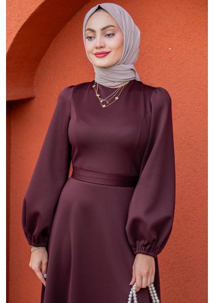 Luvi Pufy Dalgıç Balon Kollu Elbise-Bordo fiyatları