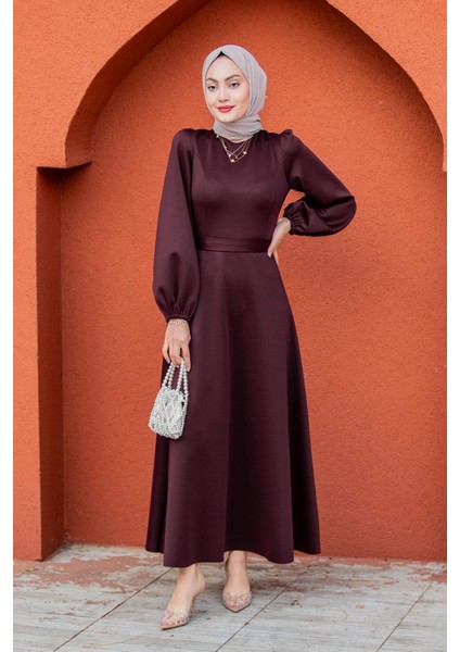 Luvi Pufy Dalgıç Balon Kollu Elbise-Bordo indirimleri