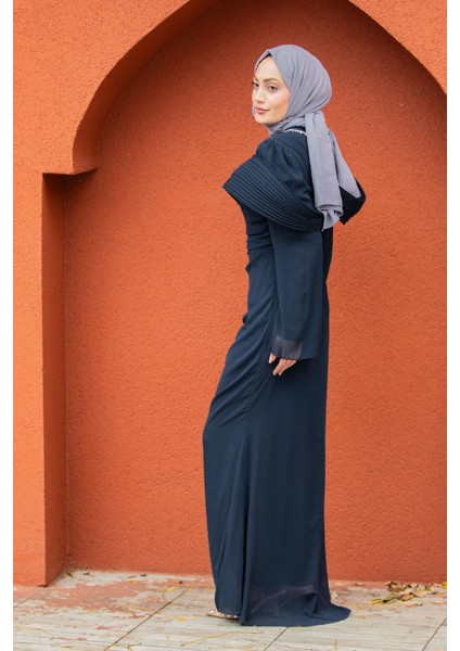 Pink Omuz Detaylı Drapeli Tesettür Abiye-Laci fırsatları