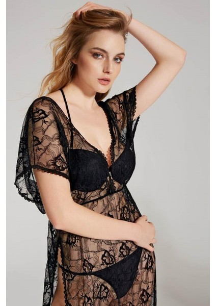 Dantelli Gecelik Balenli Destekli Dolgulu Önden Açılan Sütyen ve String 3'lü Takım fırsatları