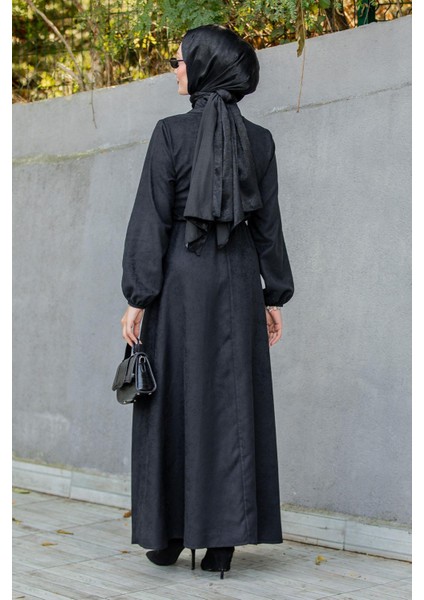 Süet Roba Bağlamalı Elbise-Siyah fırsatları