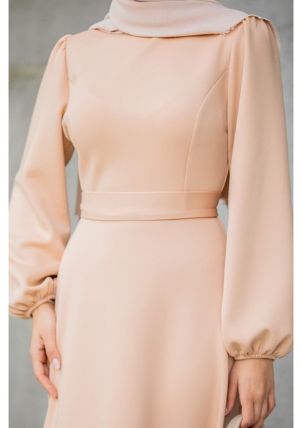 Luvi Pufy Dalgıç Balon Kollu Elbise-Bej fiyatları