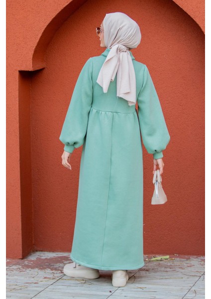 Fermuarlı Üç Iplik Şardonlu Sweat Elbise-Mint modelleri