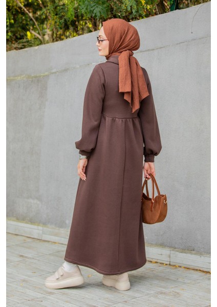 Yakalı Üç Iplik Spor Robalı Elbise-Kahve fırsatları