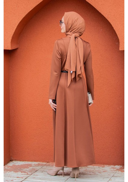 Seyra 8 Parçalı Deri Örgü Kemerli Pufy Dalgıç Elbise-Tarçın modelleri