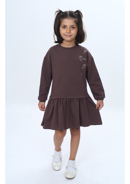Kız Çocuk Şeritli Kalp Nakışlı Elbise