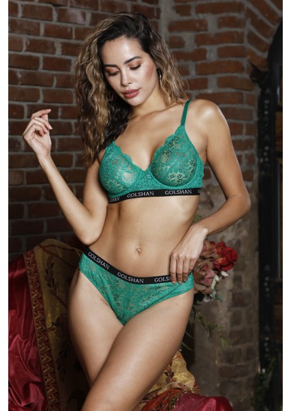 Golshan Gaudi Brazilian Slip, Kadın Dantel Brezilyan Yeşil Külot