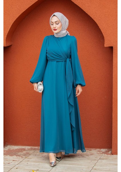 Narin Mat Şifon Tesettür Abiye-Petrol indirimleri